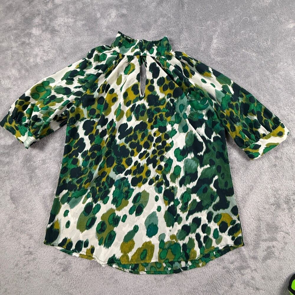 New York & Company Womens Size Small Abstract Print Mock Neck Keyhole Blouse Top